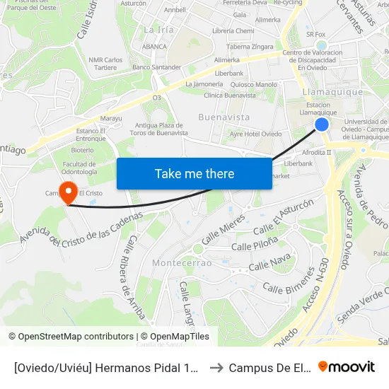 [Oviedo/Uviéu]  Hermanos Pidal 14 [Cta 02667] to Campus De El Cristo map