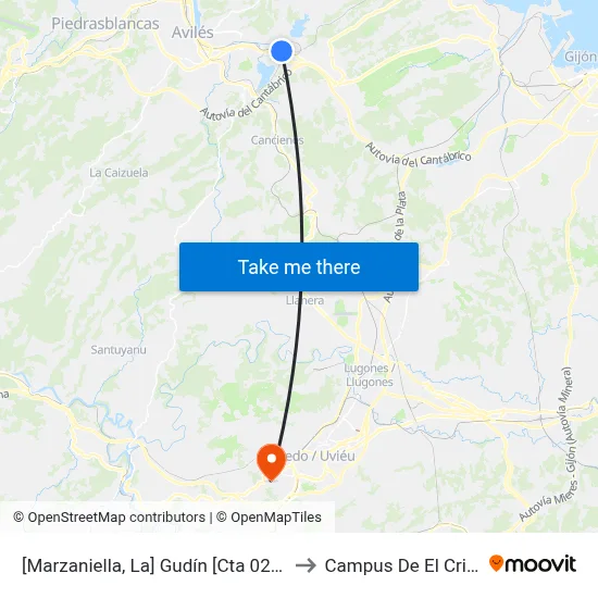 [Marzaniella, La]  Gudín [Cta 02834] to Campus De El Cristo map