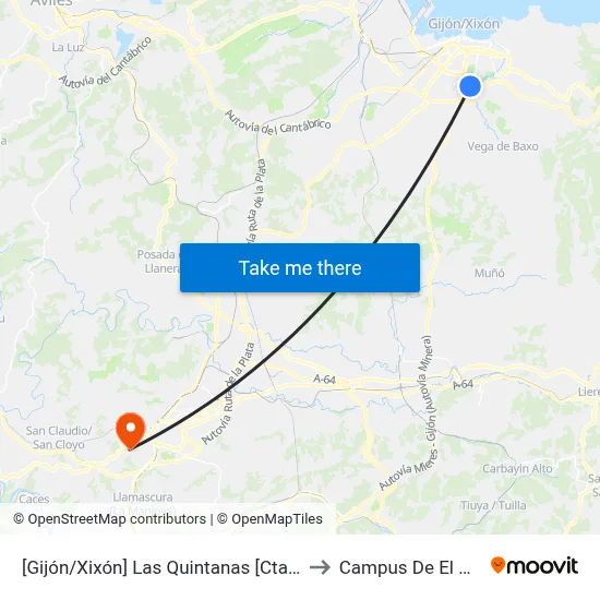 [Gijón/Xixón]  Las Quintanas [Cta 02844] to Campus De El Cristo map