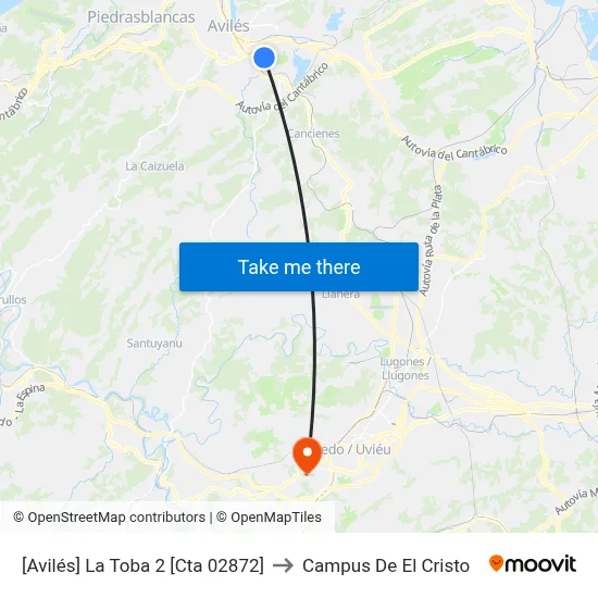 [Avilés]  La Toba 2 [Cta 02872] to Campus De El Cristo map