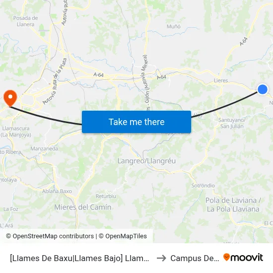 [Llames De Baxu|Llames Bajo]  Llames De Abajo [Cta 02884] to Campus De El Cristo map
