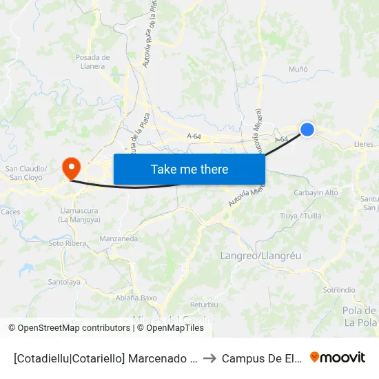 [Cotadiellu|Cotariello]  Marcenado [Cta 02898] to Campus De El Cristo map