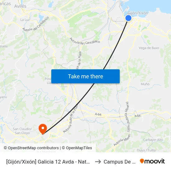[Gijón/Xixón]  Galicia 12 Avda - Natahoyo [Cta 02927] to Campus De El Cristo map