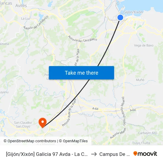 [Gijón/Xixón]  Galicia 97 Avda - La Calzada [Cta 02942] to Campus De El Cristo map