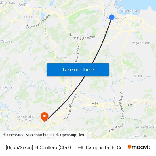 Ctra. Avilés (Cerillero) to Campus De El Cristo map
