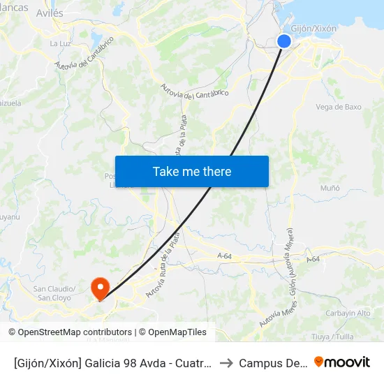 Avda. Galicia, 98 - Cuatro Caminos to Campus De El Cristo map