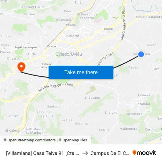[Villamiana]  Casa Telva 91 [Cta 03395] to Campus De El Cristo map