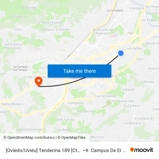 [Oviedo/Uviéu]  Tenderina 189 [Cta 03400] to Campus De El Cristo map