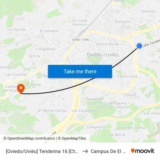 [Oviedo/Uviéu]  Tenderina 16 [Cta 03403] to Campus De El Cristo map
