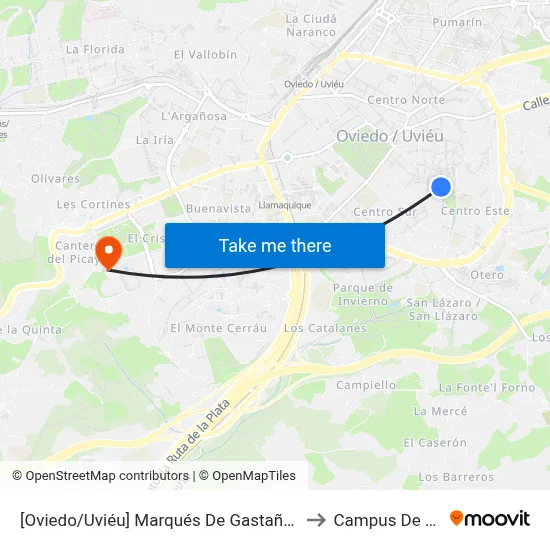 [Oviedo/Uviéu]  Marqués De Gastañaga 7 [Cta 03405] to Campus De El Cristo map