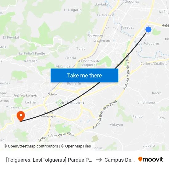[Folgueres, Les|Folgueras]  Parque Principado [Cta 03483] to Campus De El Cristo map