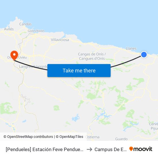 [Pendueles]  Estación Feve Pendueles [Cta 03704] to Campus De El Cristo map