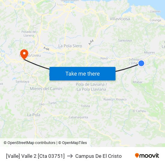 [Valle]  Valle 2 [Cta 03751] to Campus De El Cristo map
