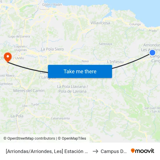 [Arriondas/Arriondes, Les]  Estación Bus Arriondas [Cta 03829] to Campus De El Cristo map