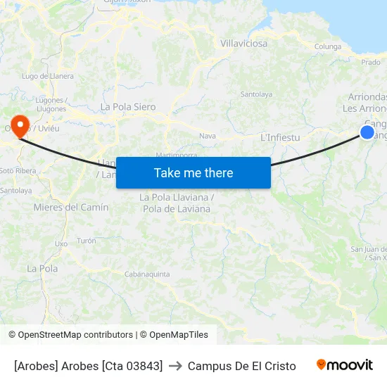[Arobes]  Arobes [Cta 03843] to Campus De El Cristo map