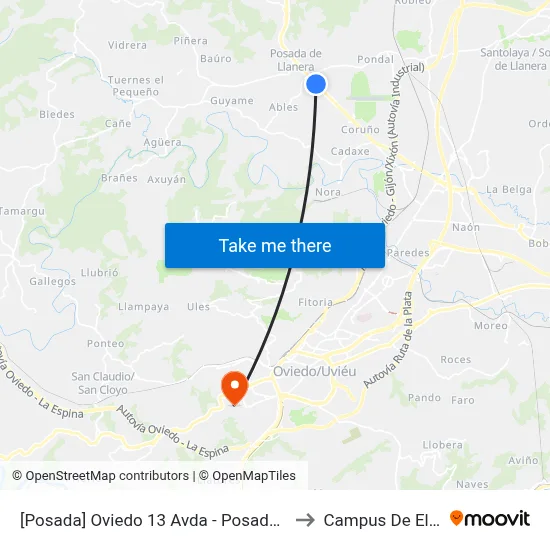 [Posada]  Oviedo 13 Avda - Posada [Cta 04143] to Campus De El Cristo map