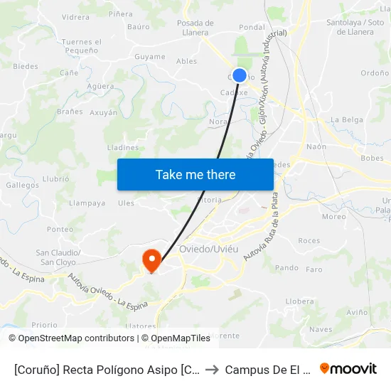 [Coruño]  Recta Polígono Asipo [Cta 04147] to Campus De El Cristo map