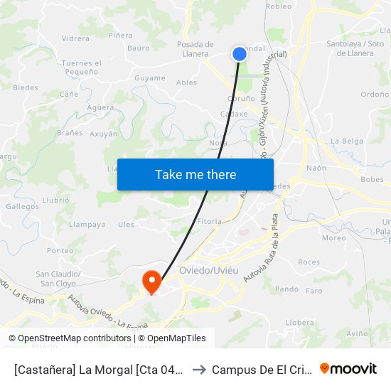 [Castañera]  La Morgal [Cta 04231] to Campus De El Cristo map
