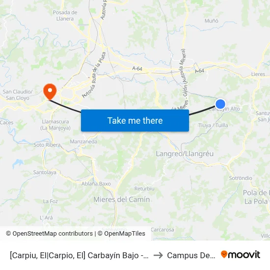 [Carpiu, El|Carpio, El]  Carbayín Bajo - Estación [Cta 04296] to Campus De El Cristo map