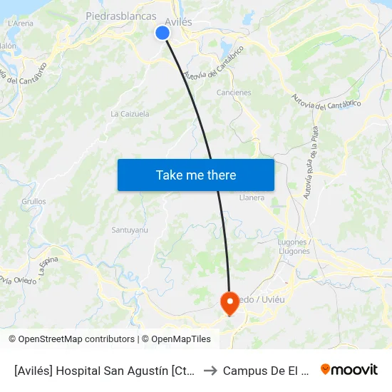 [Avilés]  Hospital San Agustín [Cta 04356] to Campus De El Cristo map
