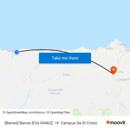 [Barres]  Barres [Cta 04462] to Campus De El Cristo map