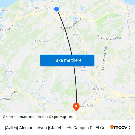 [Avilés]  Alemania Avda [Cta 04479] to Campus De El Cristo map