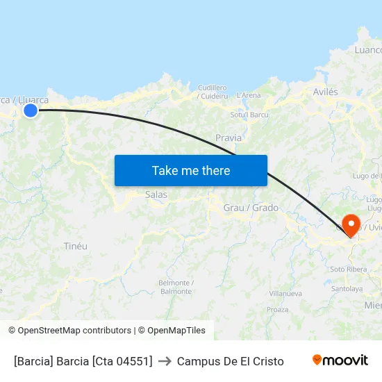 [Barcia]  Barcia [Cta 04551] to Campus De El Cristo map