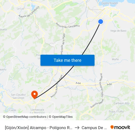 [Gijón/Xixón]  Alcampo - Polígono Roces [Cta 05104] to Campus De El Cristo map