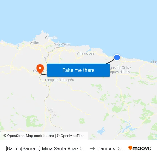 [Barréu|Barredo]  Mina Santa Ana - Cruce Vega [Cta 05146] to Campus De El Cristo map