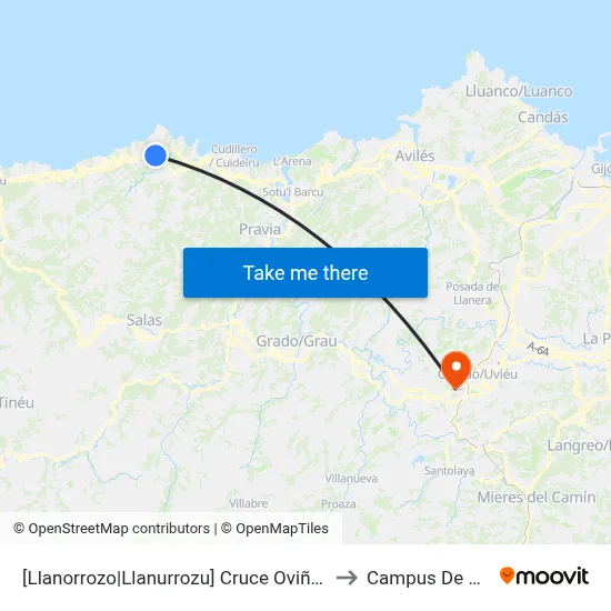 [Llanorrozo|Llanurrozu]  Cruce Oviñana [Cta 05171] to Campus De El Cristo map