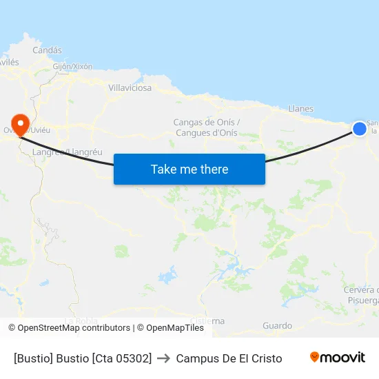 [Bustio]  Bustio [Cta 05302] to Campus De El Cristo map