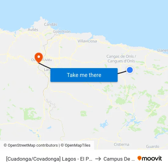 [Cuadonga/Covadonga]  Lagos - El Peregrino [Cta 21424] to Campus De El Cristo map