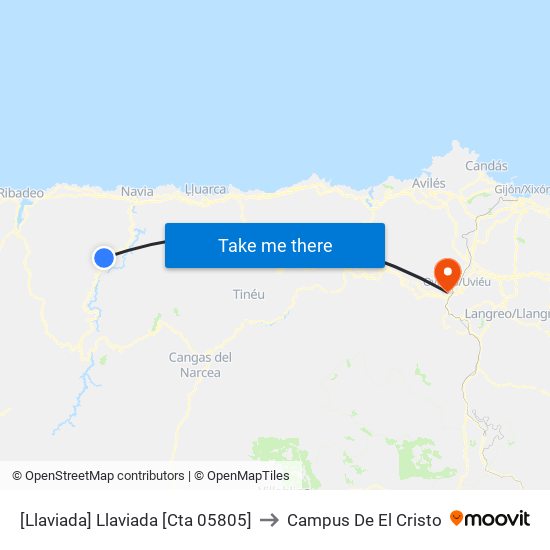 [Llaviada]  Llaviada [Cta 05805] to Campus De El Cristo map