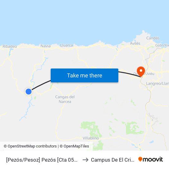 [Pezós/Pesoz]  Pezós [Cta 05852] to Campus De El Cristo map
