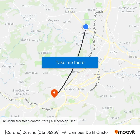 [Coruño]  Coruño [Cta 06259] to Campus De El Cristo map
