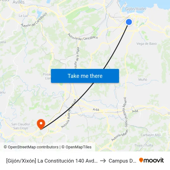 [Gijón/Xixón]  La Constitución 140 Avda - Puerta Del Sol [Cta 06445] to Campus De El Cristo map