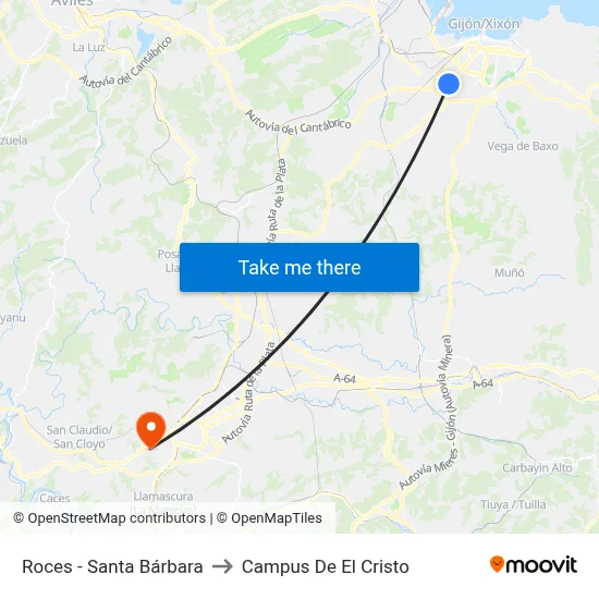 Roces - Santa Bárbara to Campus De El Cristo map