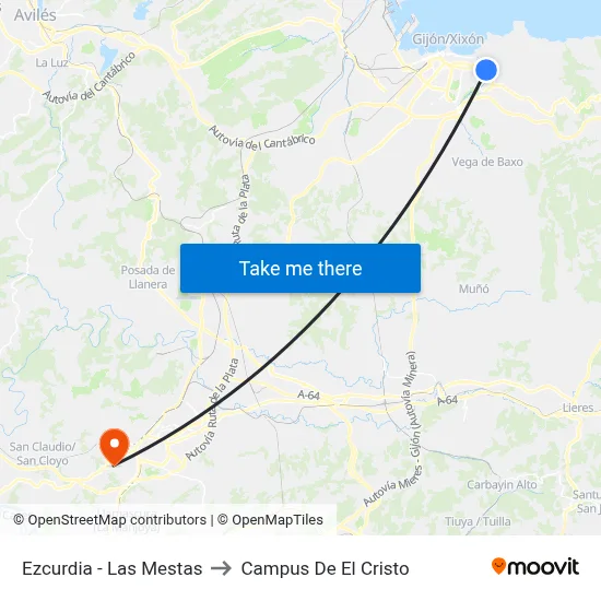 Ezcurdia - Las Mestas to Campus De El Cristo map