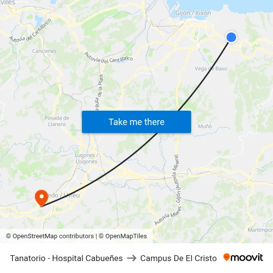 Tanatorio - Hospital Cabueñes to Campus De El Cristo map