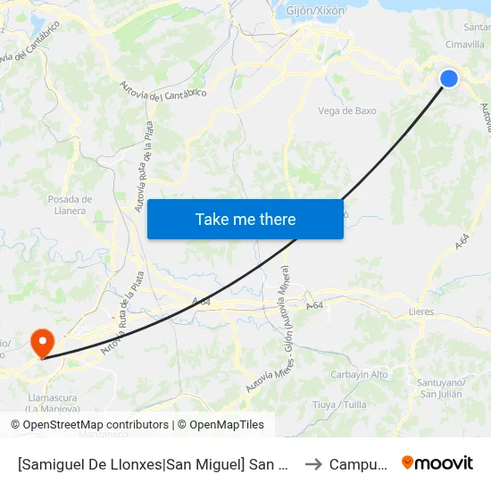 [Samiguel De Llonxes|San Miguel]  San Miguel De Arroes - Camín Castañeda [Cta 07152] to Campus De El Cristo map
