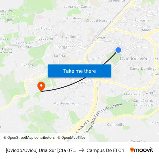 [Oviedo/Uviéu]  Uría Sur [Cta 07306] to Campus De El Cristo map