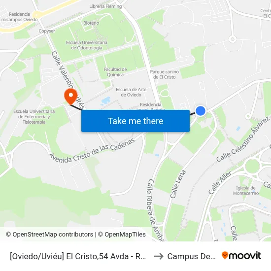 [Oviedo/Uviéu]  El Cristo,54 Avda - Residencia [Cta 07308] to Campus De El Cristo map
