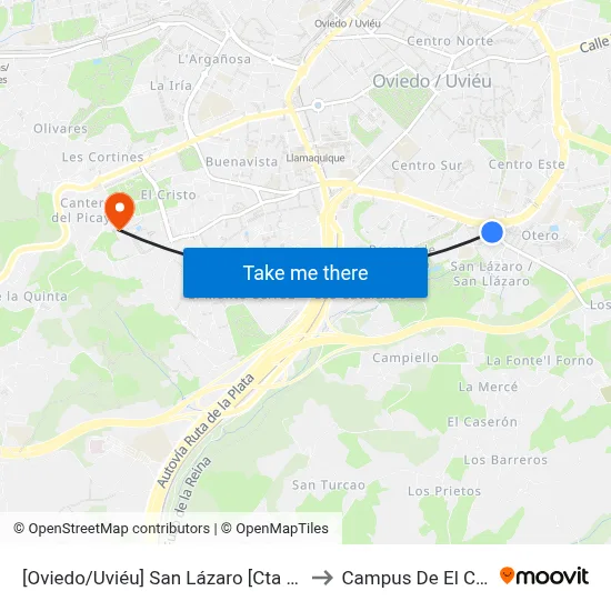 [Oviedo/Uviéu]  San Lázaro [Cta 07327] to Campus De El Cristo map