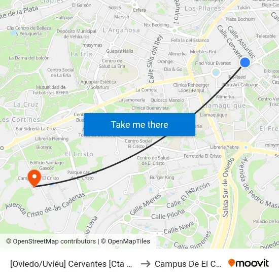 [Oviedo/Uviéu]  Cervantes [Cta 07394] to Campus De El Cristo map