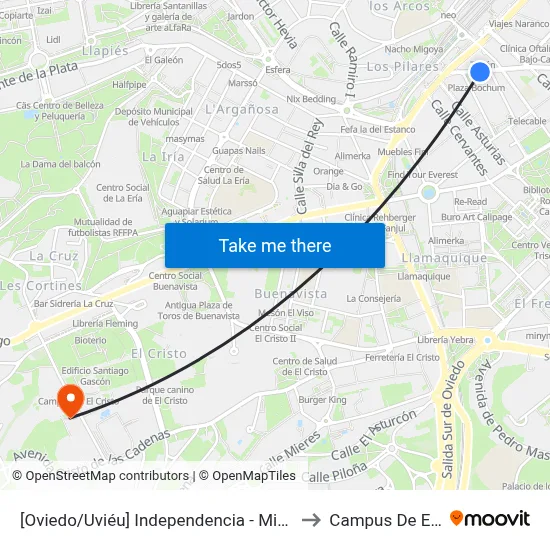 [Oviedo/Uviéu]  Independencia - Minas [Cta 07396] to Campus De El Cristo map