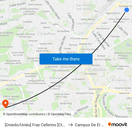 [Oviedo/Uviéu]  Fray Ceferino [Cta 07406] to Campus De El Cristo map