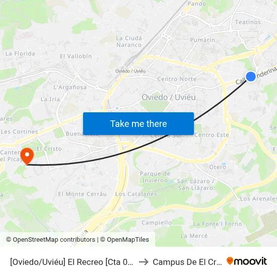 [Oviedo/Uviéu]  El Recreo [Cta 07410] to Campus De El Cristo map
