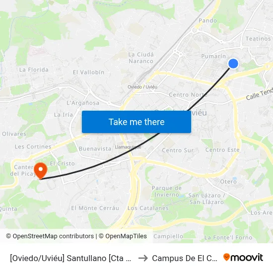 [Oviedo/Uviéu]  Santullano [Cta 07423] to Campus De El Cristo map