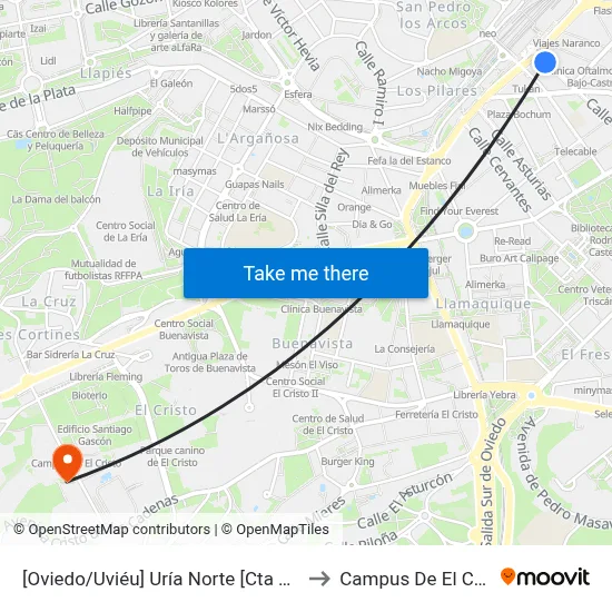 [Oviedo/Uviéu]  Uría Norte [Cta 07428] to Campus De El Cristo map