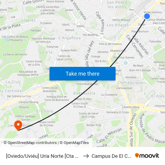 [Oviedo/Uviéu]  Uría Norte [Cta 07429] to Campus De El Cristo map